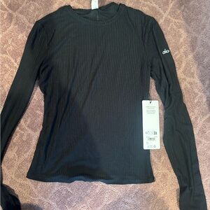 ALO Yoga Black Ribbed Long Sleeve Top